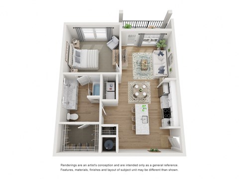 Floor plan for 1 bed, 1 bath, 797 sqft